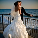 Bride and groom above Butterfly Beach, Santa Barbara.
