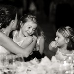 Bride and flowergirls at the wedding reception, Coral Casino, Santa Barbara Biltmore.