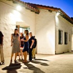 Wedding guests waiting in line at the buffet, Santa Barbara wedding.