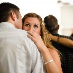 Wedding guests dancing at the reception.